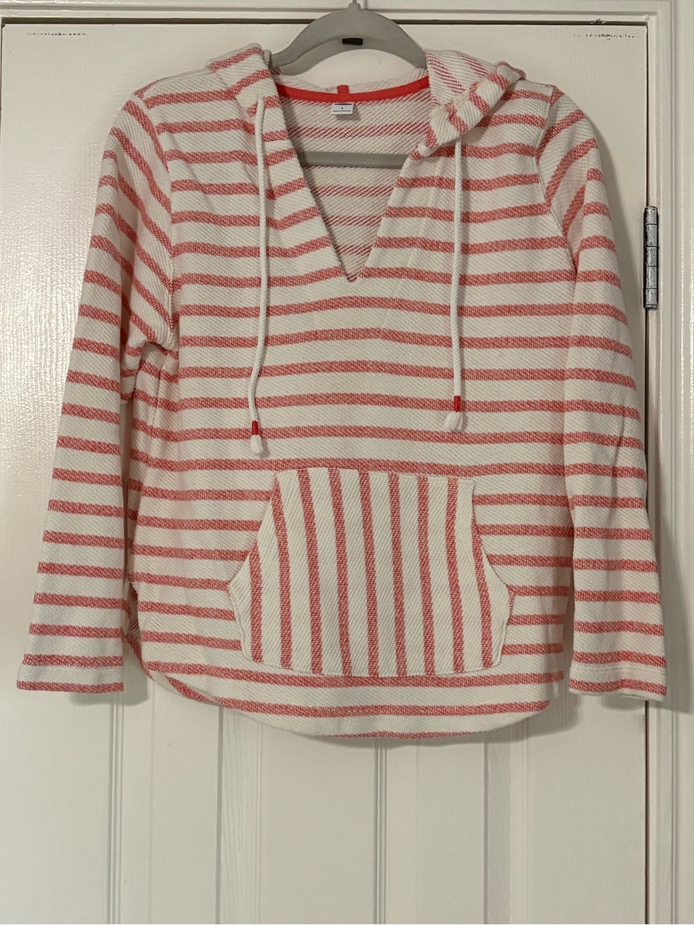 Old Navy Coral & White Striped Hooded Pullover